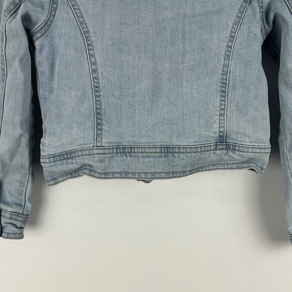 Joe Fresh Kids Jean Jacket Size S 6 Blue Denim Long Sleeve Cropped Double Brest - Picture 9 of 9